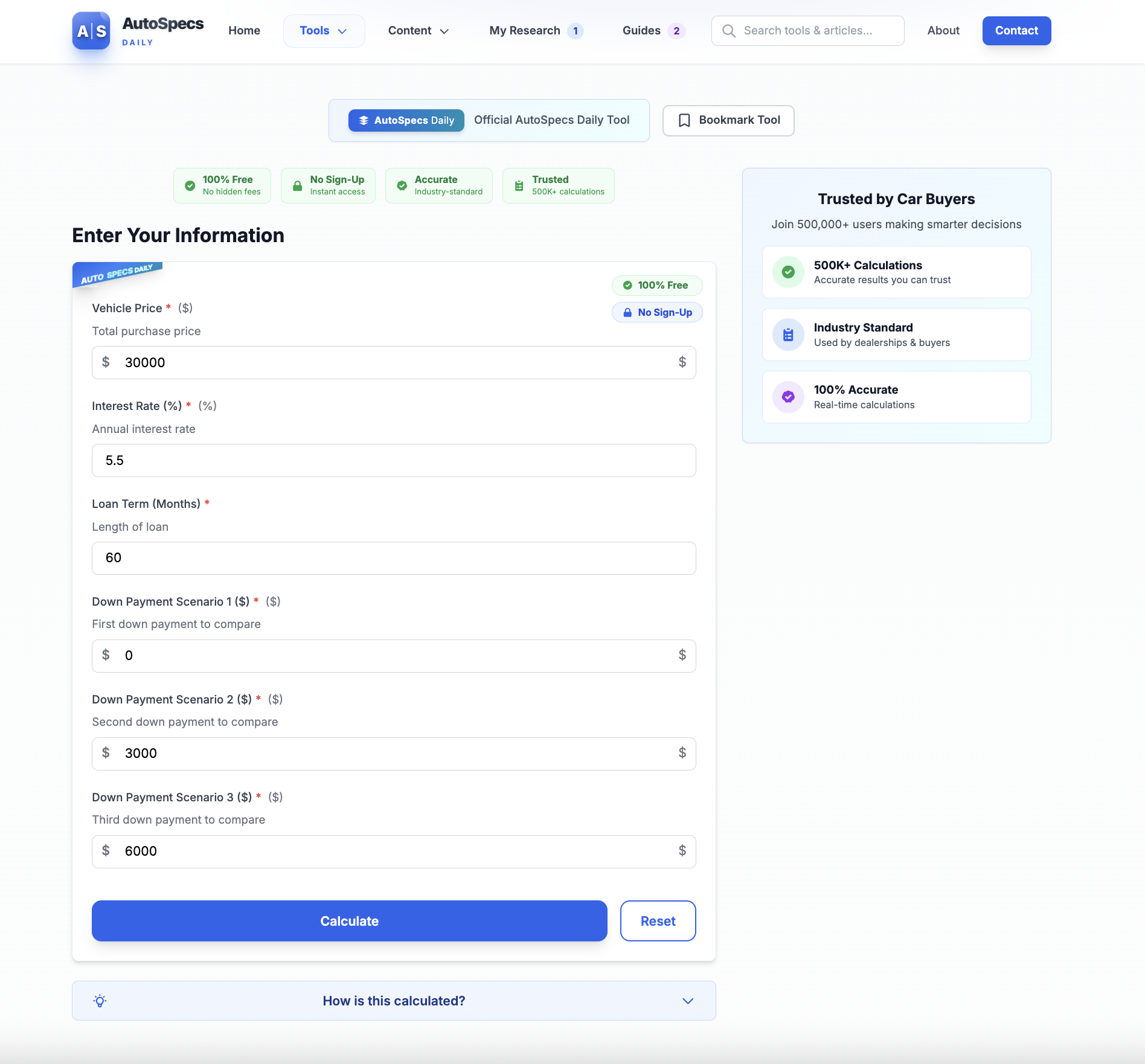 AutoSpecs Daily Interactive Tools