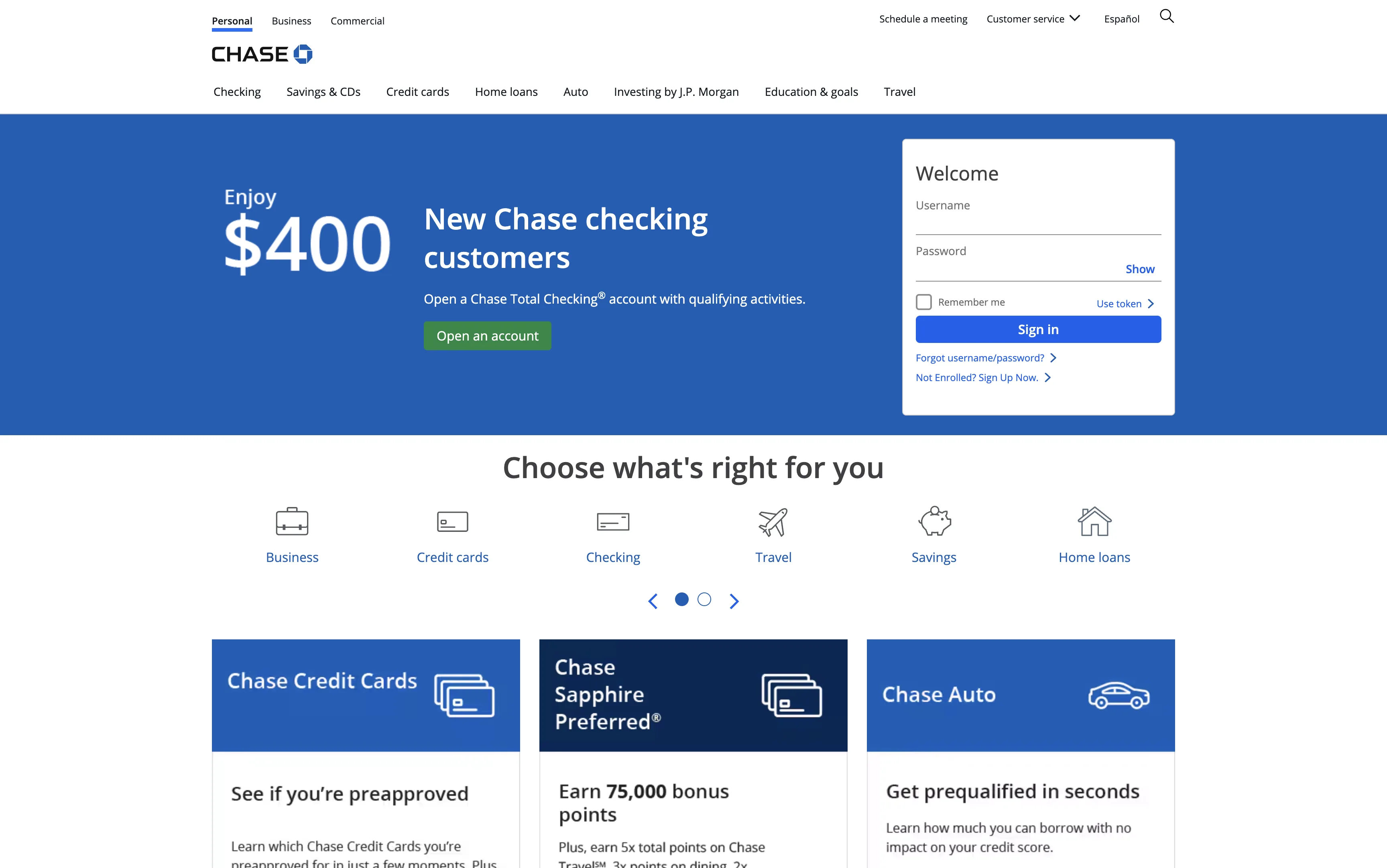 Chase homepage built on the InvestCloud framework.
