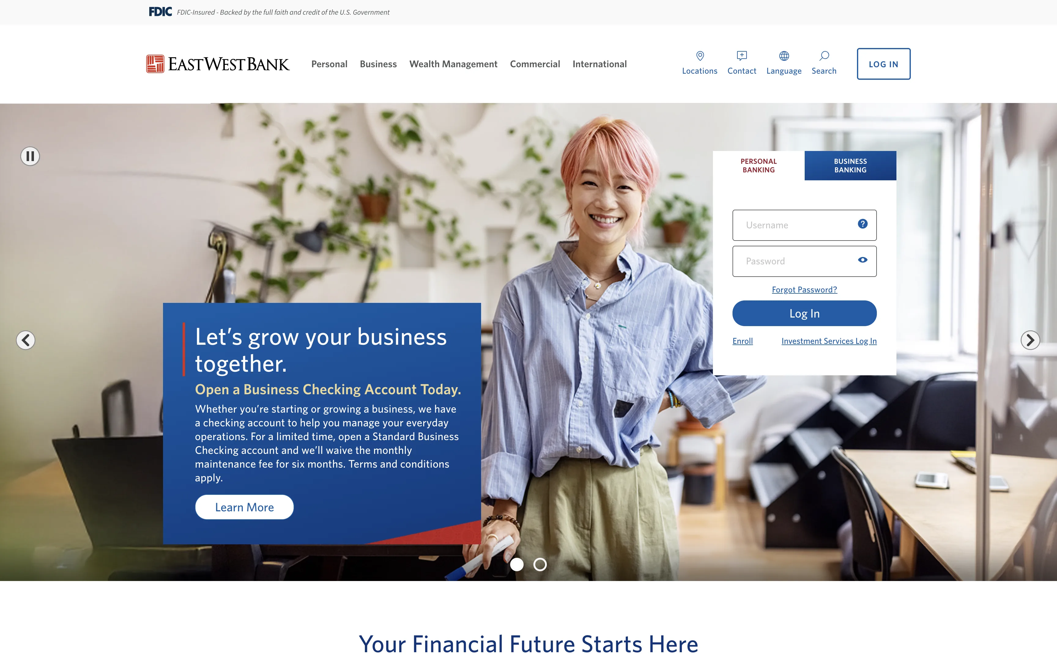 East West Bank homepage.