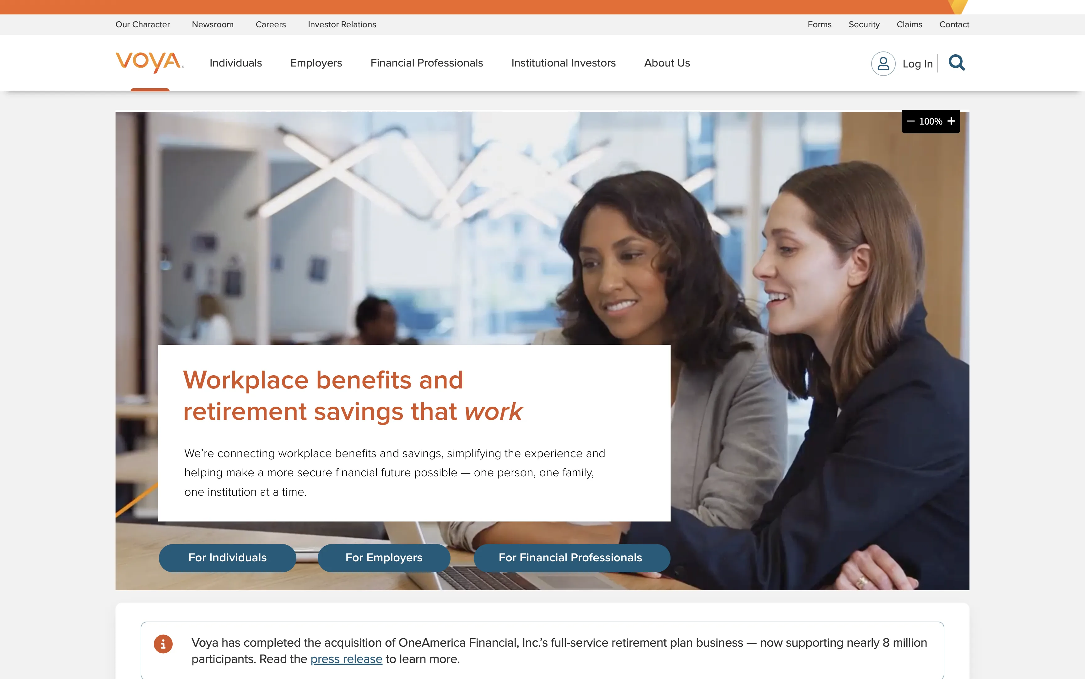Voya homepage.