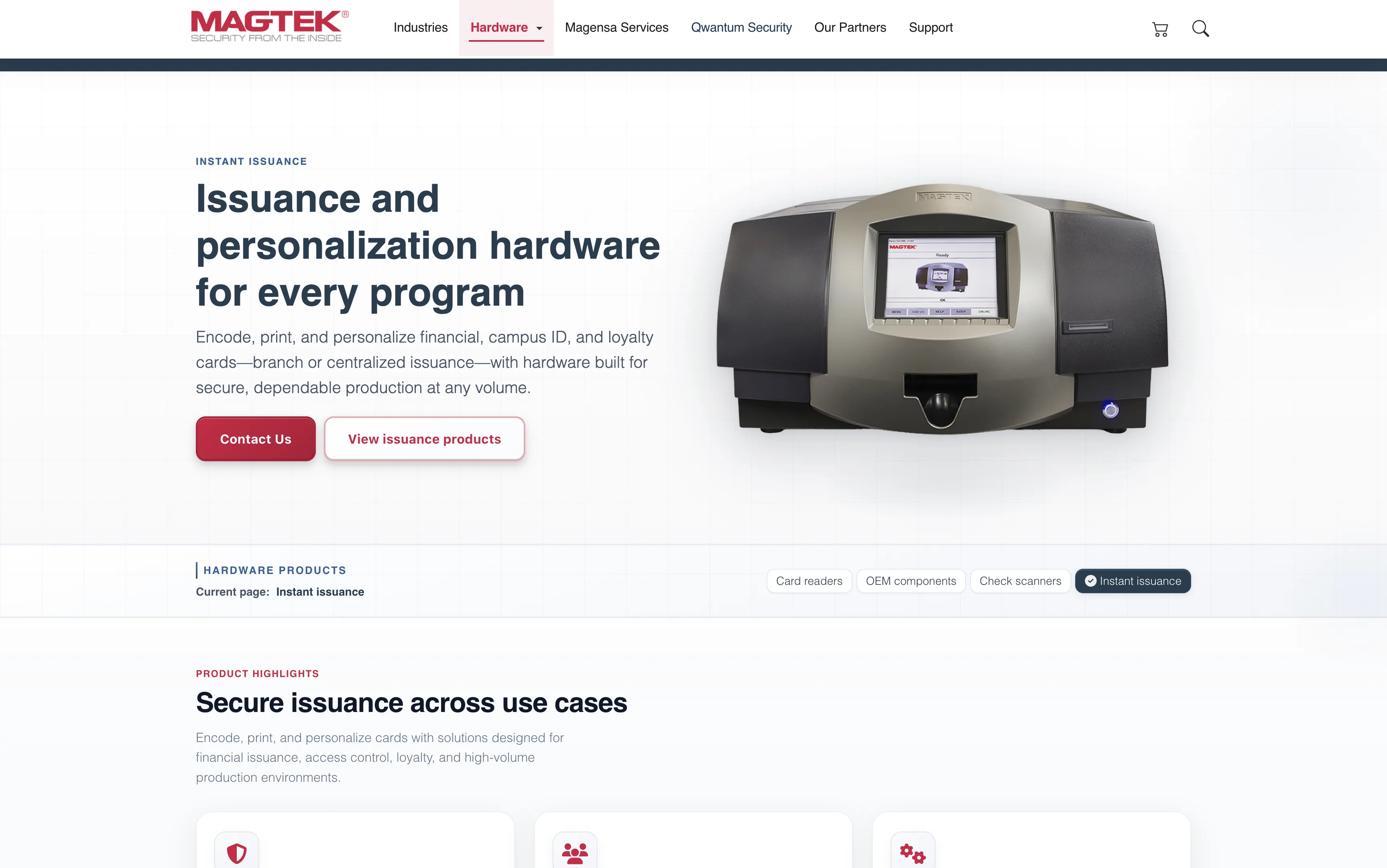 MagTek hardware page — Issuance and personalization hardware for every program.