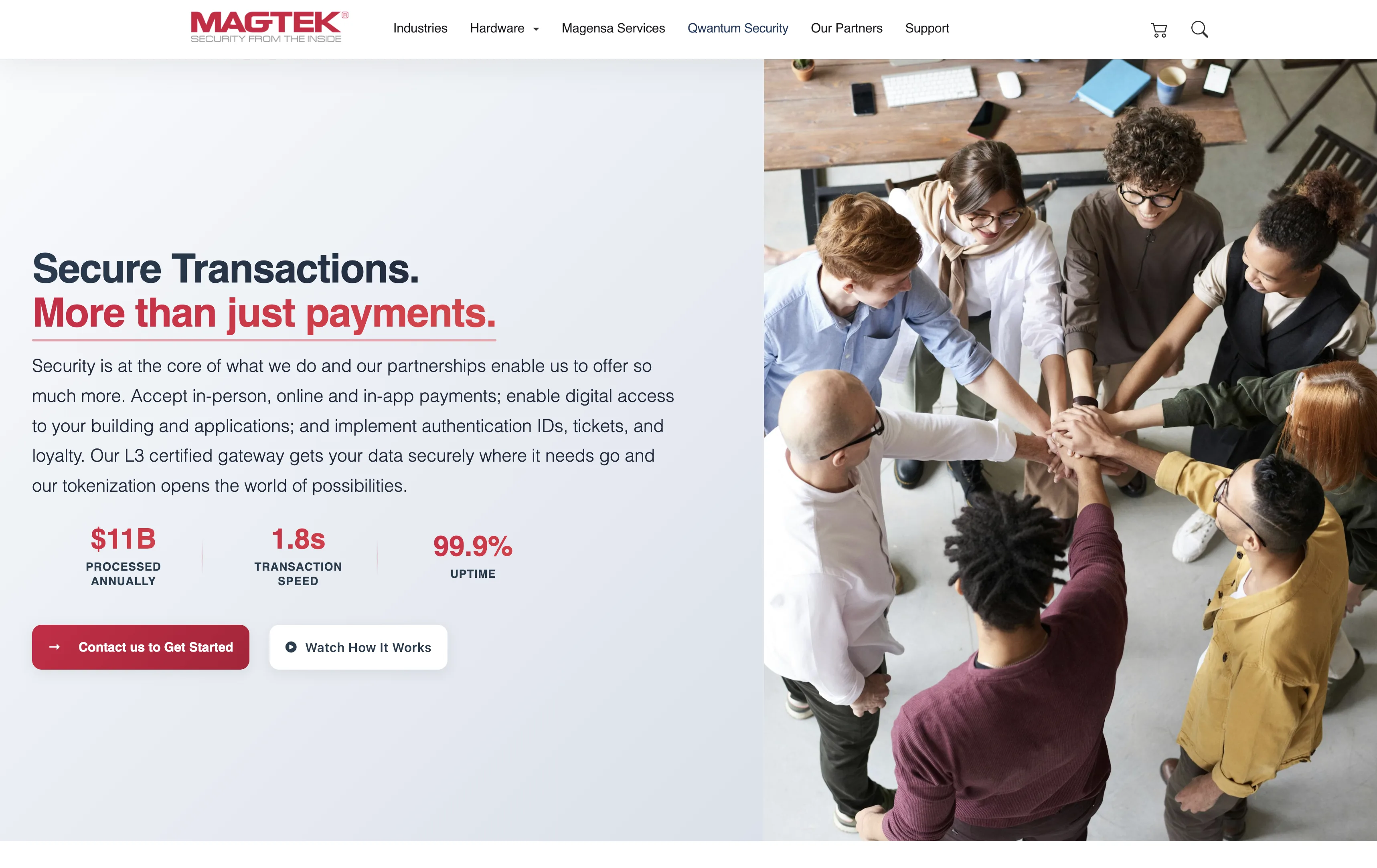MagTek homepage with metric story and team photography.